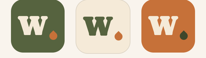 The Watered icon on sage, cream and terracotta backings